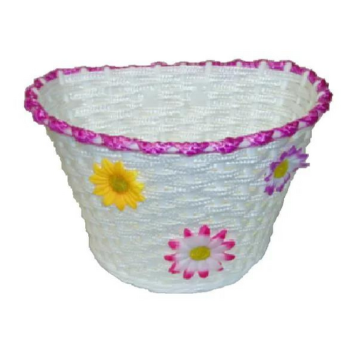 Kids Basket White Woven with Magenta Strip & Flowers