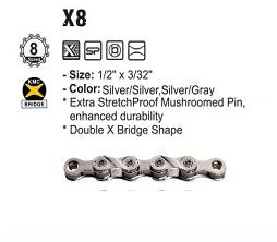 KMC X8 8 Speed Chain - 116L - Silver