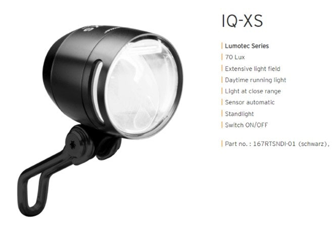 Busch & Muller E-Bike Connected Alloy Front LED Light - IQ-XS - 70 Lux - Black