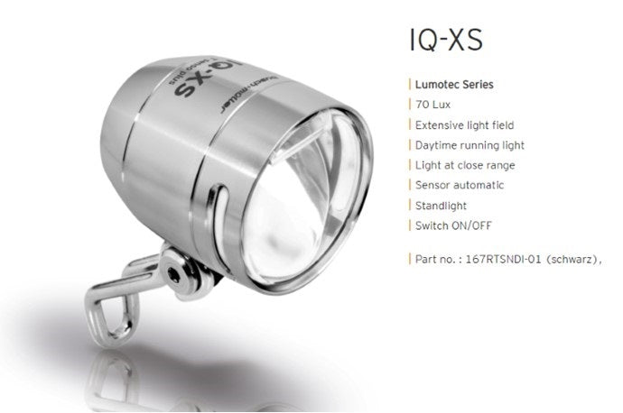 Busch & Muller E-Bike Connected Alloy Front LED Light - IQ-XS - 70 Lux - Silver