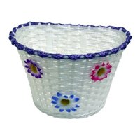 Kids Handlebar Basket - White Woven With Lilac/Purple Strip/Flowers