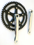 Chainwheel Set 170mm X 42T/52T - Double With Black Steel Chain Rings - Diamond Taper - Alloy - Silver Cranks