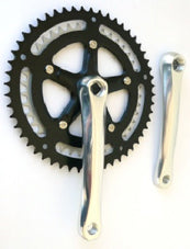 Chainwheel Set 170mm X 42T/52T - Double With Black Steel Chain Rings - Diamond Taper - Alloy - Silver Cranks