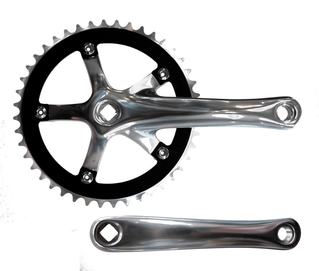 Single C/W Set - 3/32 X 44T - Alloy - Black - Alloy 165mm Silver Crank 130 BCD