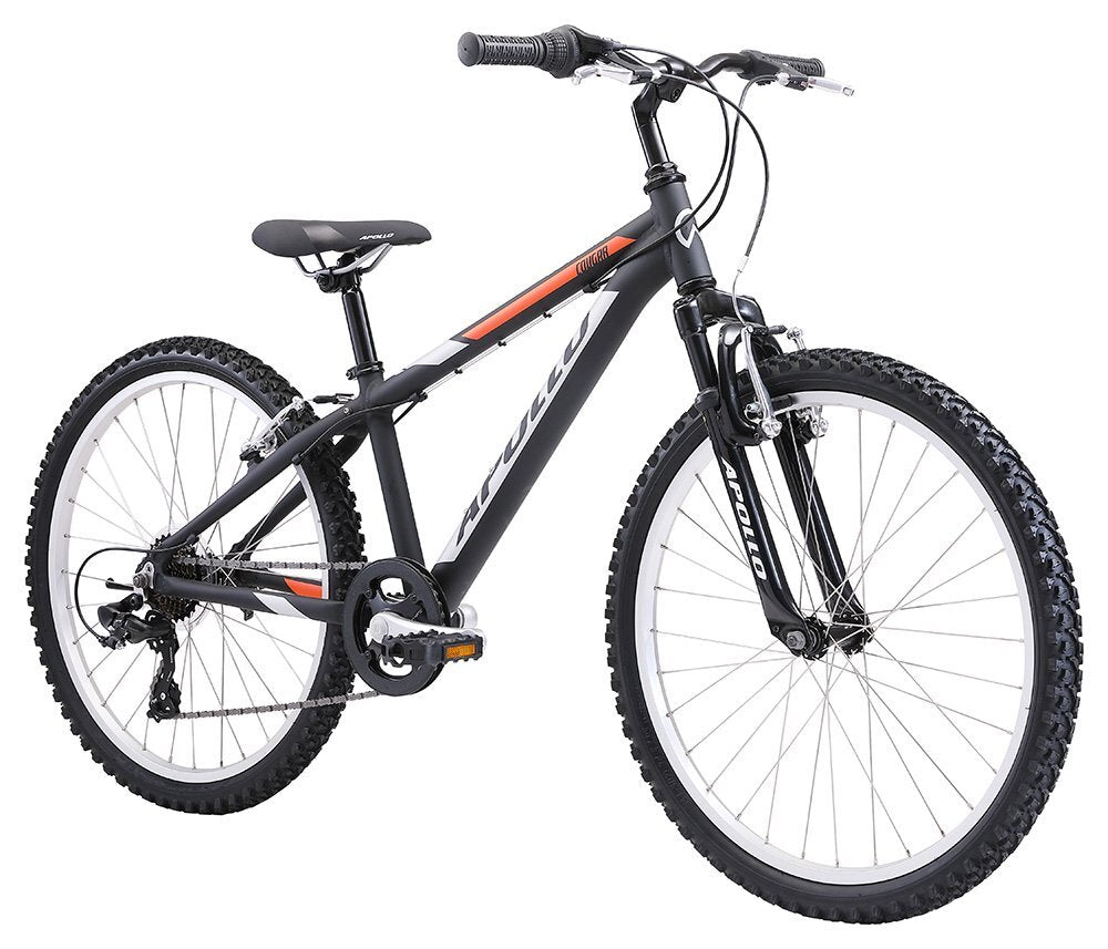 Apollo Cougar Boys 24" Mountain Bike - Matte Black/Silver/Orange