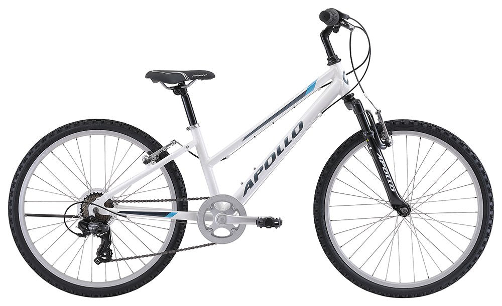 Apollo Paris Girls 24" Mountain Bike - Gloss White/Charcoal/Turquoise