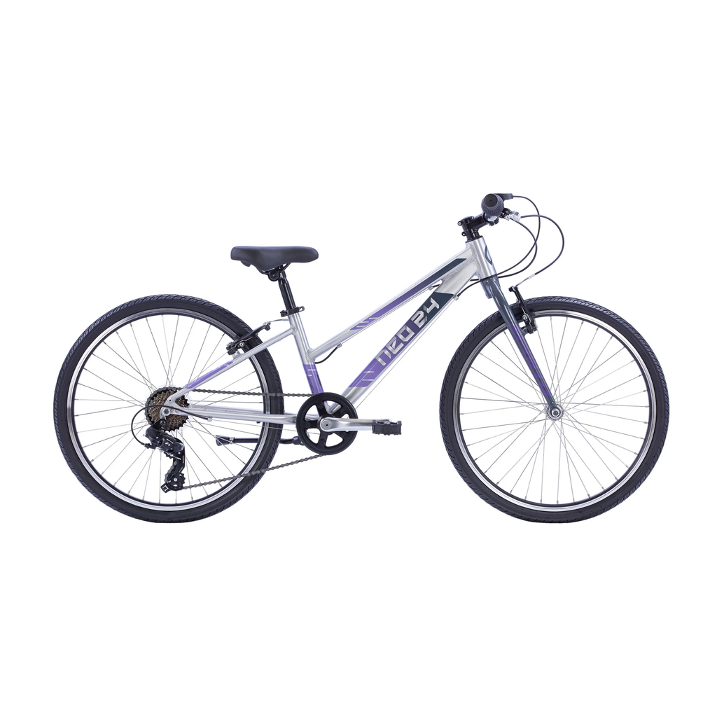 Neo+ 24 7 Speed Girls 24" Bike - Brushed Alloy/Charcoal/Lavender