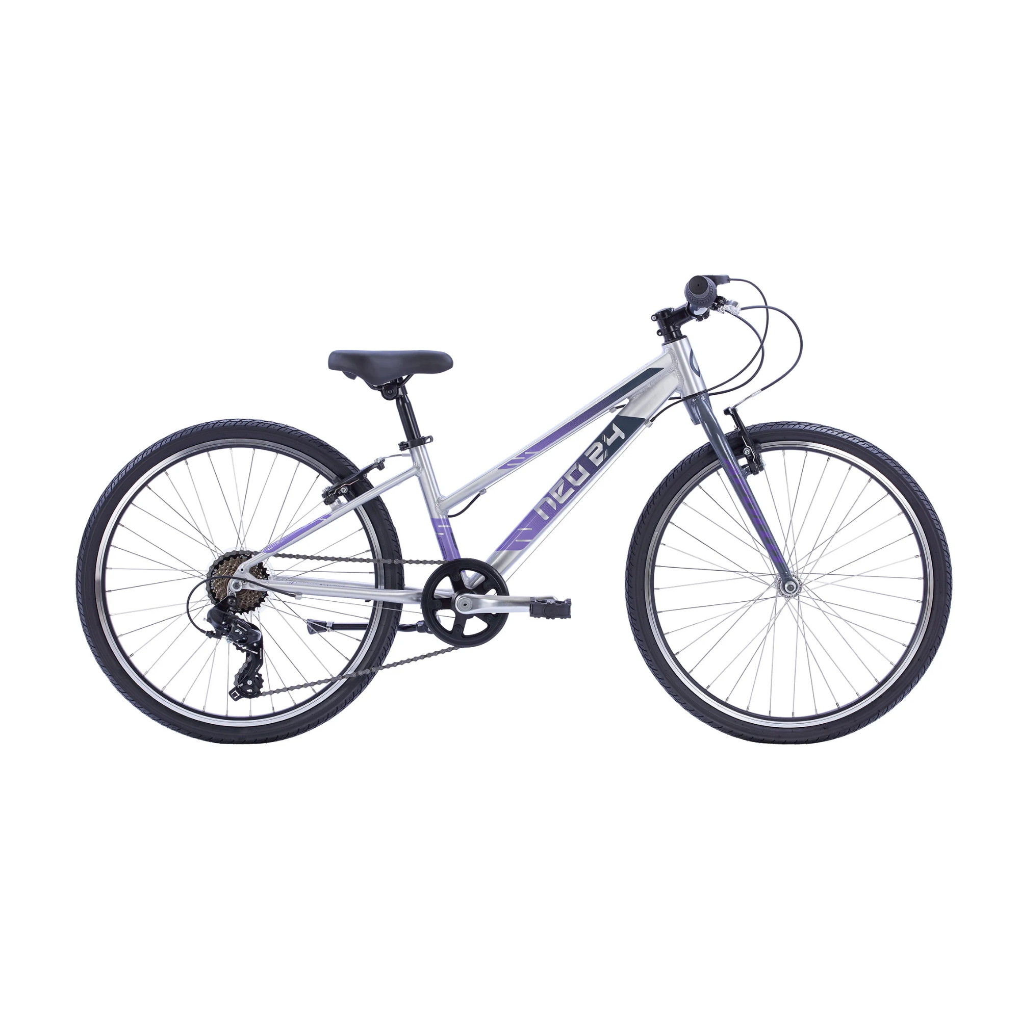 Neo+ 24 7 Speed Girls 24" Bike - Brushed Alloy/Charcoal/Lavender