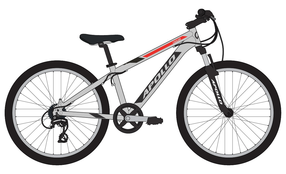 Apollo Cougar Boys 24" Mountain Bike - Gloss Silver/Black/Red