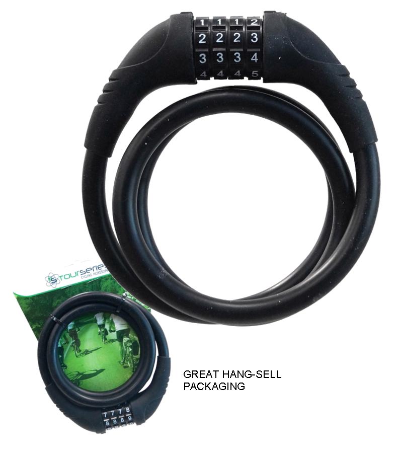 Silicone Combination Cable Lock - 12mm x 1000mm - Black