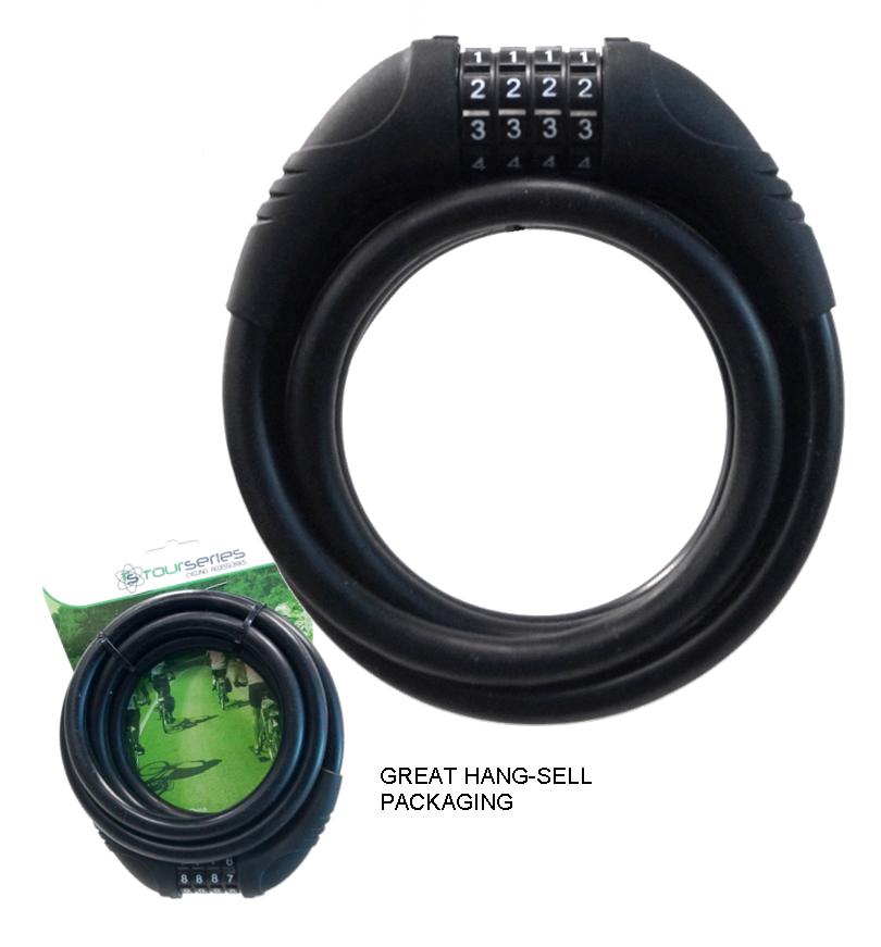 Silicone Combination Cable Lock - 12mm x 1800mm - Black