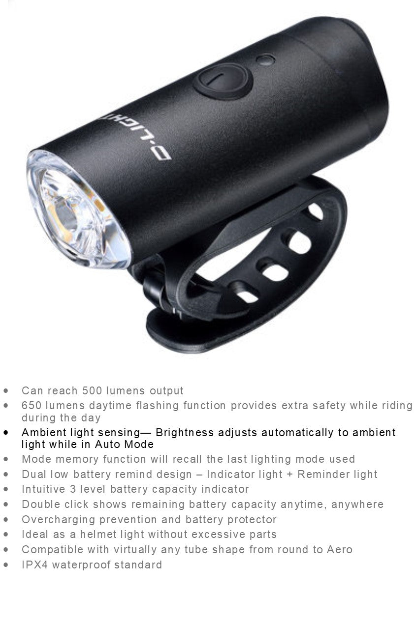 D-Light 500 Lumen USB Recharge Front Light - 6 Function