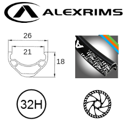 Rim 26" X 21mm - Alex Md21 - 32H - (559 X 21) - Presta Valve - Disc Brake - D/W - Black - Eyeleted - Tubeless Ready