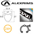 Alex AT510 700C x 17mm Rim - 24H - 622 X 17 - Presta Valve - Rim Brake - D/W - Black (Tubeless Ready)