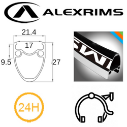 Alex AT510 700C x 17mm Rim - 24H - 622 X 17 - Presta Valve - Rim Brake - D/W - Black (Tubeless Ready)