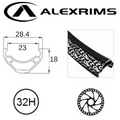 Alex MD23 27.5"/650B x 23mm Rim- 32H - (584 X 23) - Presta Valve - Disc Brake - DW - Black (Tubeless Ready)