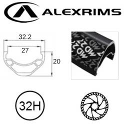 Alex MD27 27.5"/650B x 27mm Rim - 32H - 584 X 27 - Presta Valve - Disc Brake - DW - Black (Tubeless Ready)