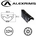Alex MD30 27.5"/650B x 30mm Rim - 32H - 584 x 30 - Presta Valve - Disc Brake - DW - Black (Tubeless Ready)