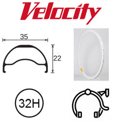 Velocity P35 29" Rim - 32H - Presta Valve - Disc Brake - D/W - Tubeless - White