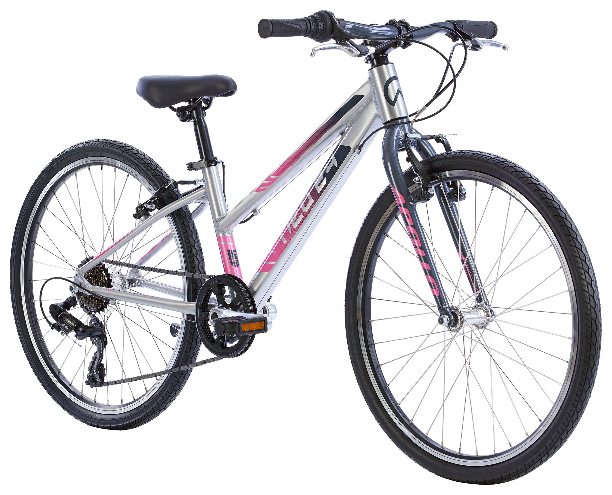 Neo+ 24 7 Speed Girls 24" Bike - Brushed Alloy/Charcoal/Lavender