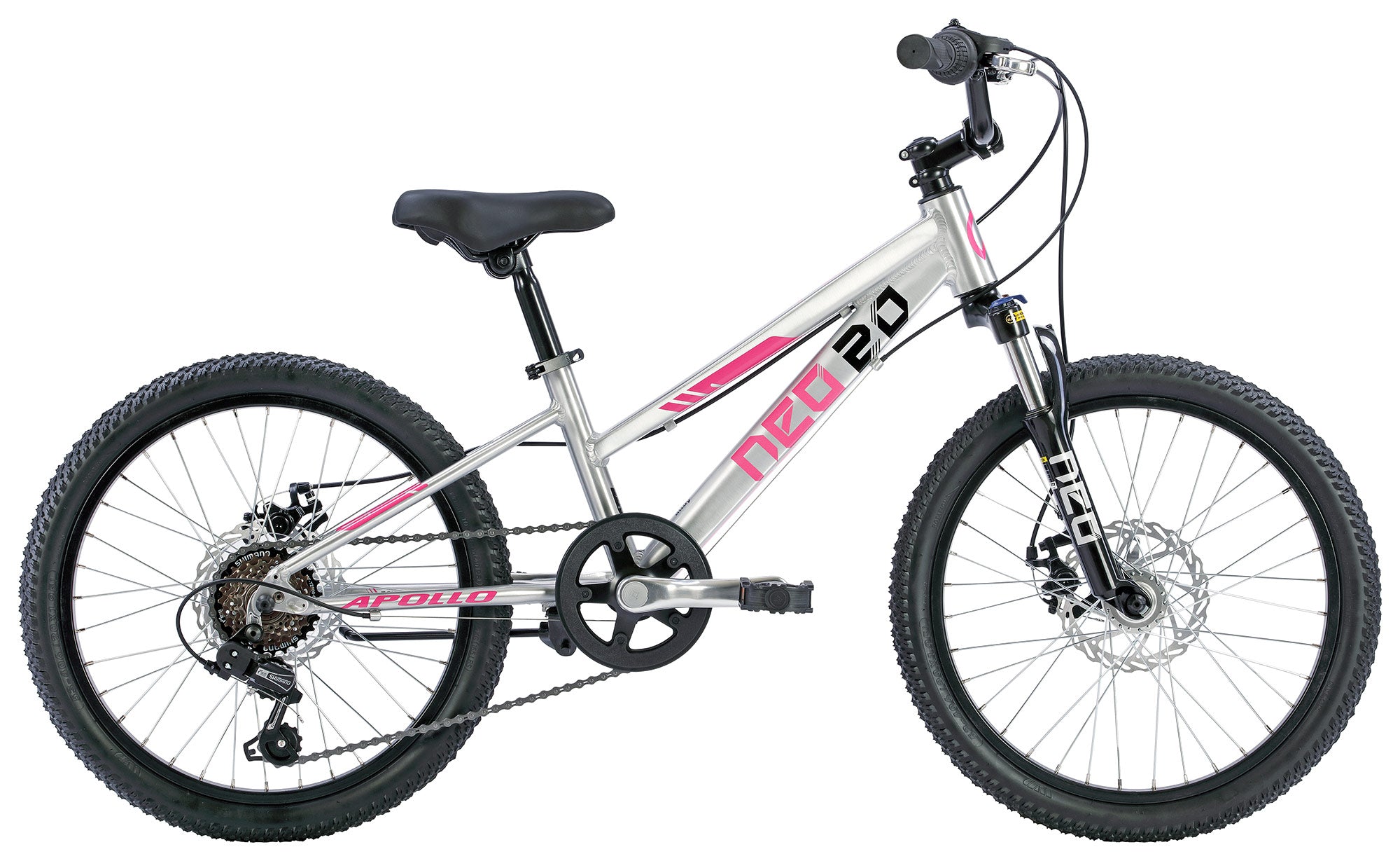 Neo Disc+ Girls 20" 6 Speed Mountain Bike - Brushed Alloy/Pink